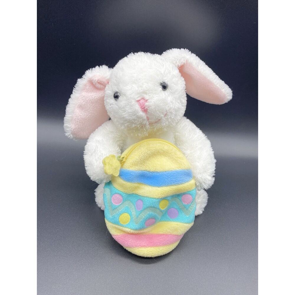 7” Hallmark White‎ Bunny Rabbit Plush Holding Pastel Colored Egg W/ Zipper Pouch